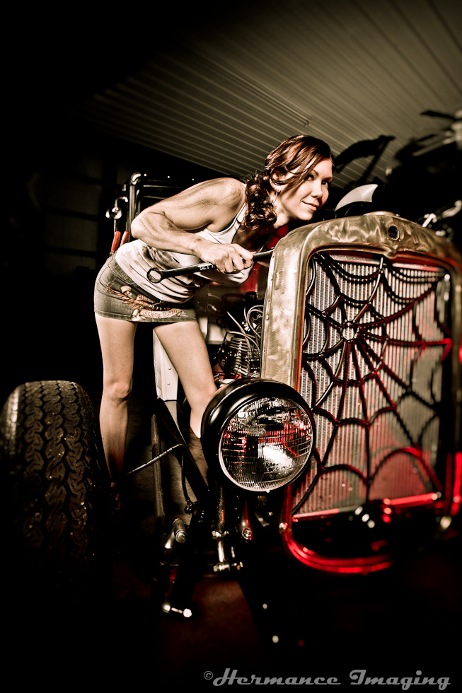 Male and Female model photo shoot of Hermance Imaging LLC and Model Kelli in Cherry Alley Choppers DE