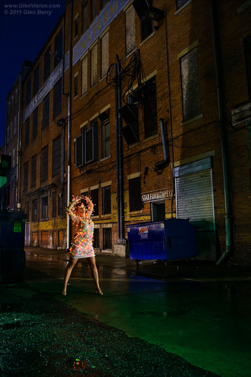 Male and Female model photo shoot of Glen Berry and AlisonRT in A Rainy Alley at Night