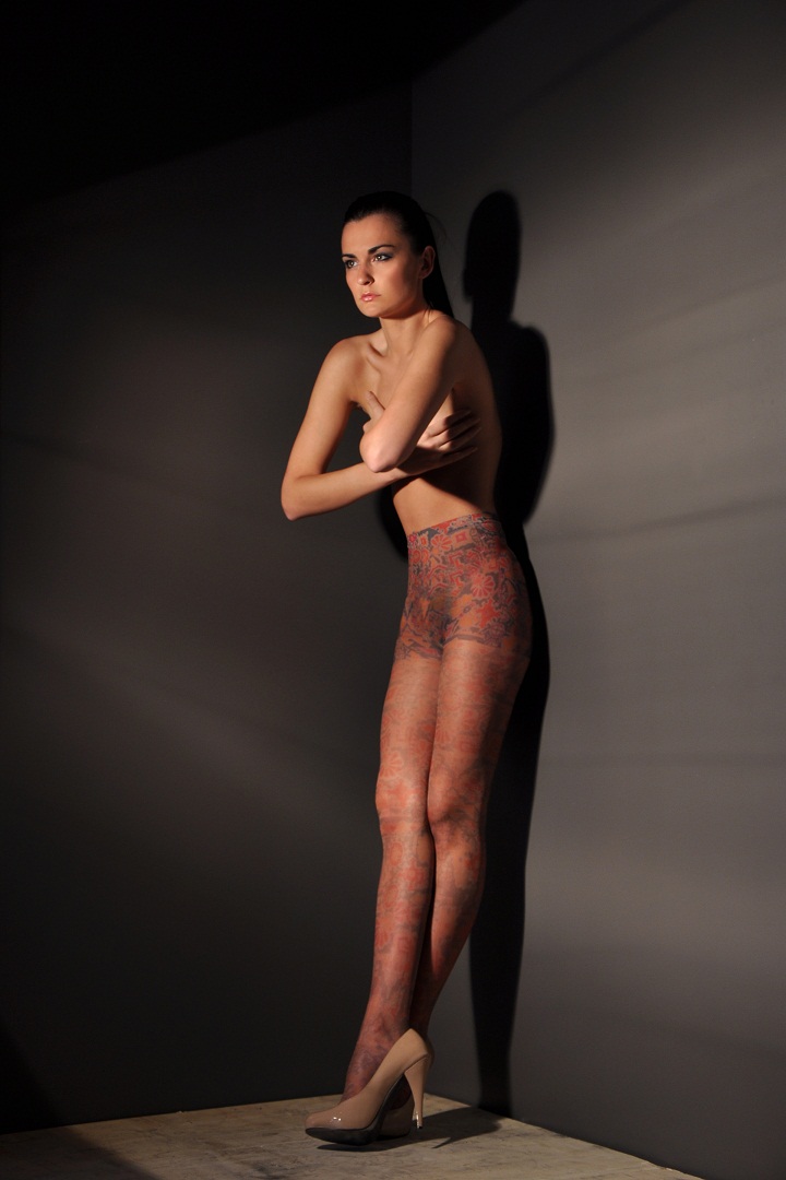 Female model photo shoot of Katia Kuzenkova, clothing designed by Anastasia Lomonova