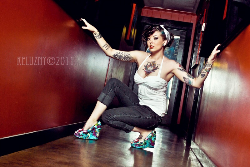 Female model photo shoot of model Maggie Mae by Luzny Photography in American Classic Tattoo