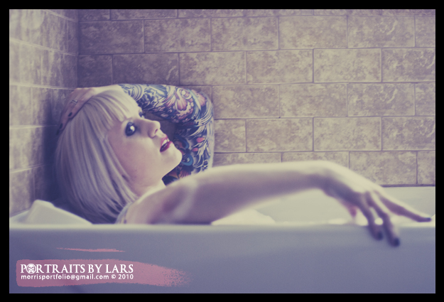 Female model photo shoot of Amandine Amour in in the tub, makeup by Angela Morris MUA