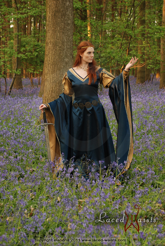 Female model photo shoot of Elandria in UK Private Bluebell Woods