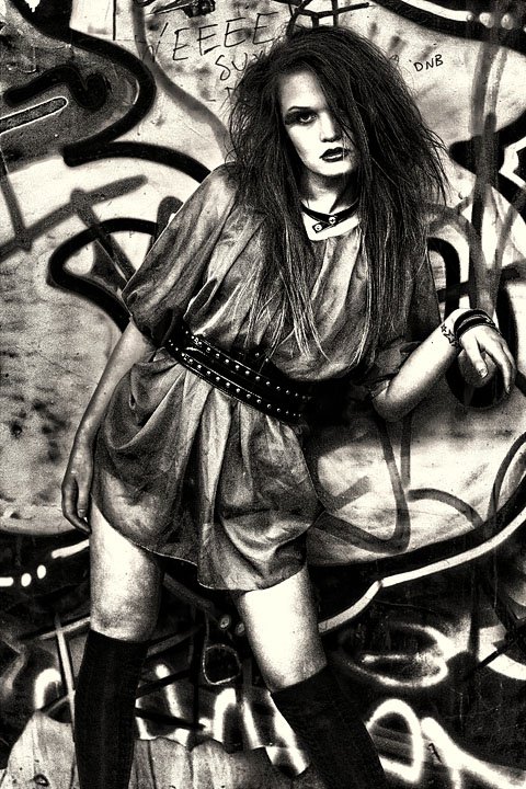 Female model photo shoot of Shi Kun Mei in abandoned warehouse