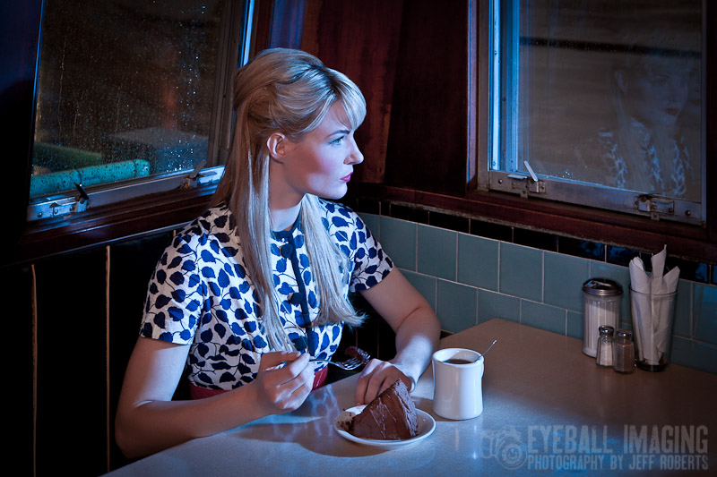 Male and Female model photo shoot of J E F F R O B E R T S and Sidra Soleil in A-1 Diner.  Gardiner, Maine., hair styled by Aphrodite Salon