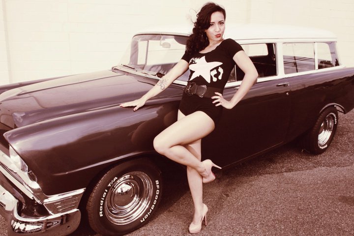 Female model photo shoot of Candy Bloise in C&C auto NJ