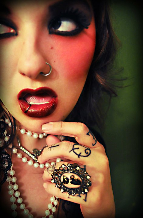 Female model photo shoot of black dahlia  and jenny diamantes