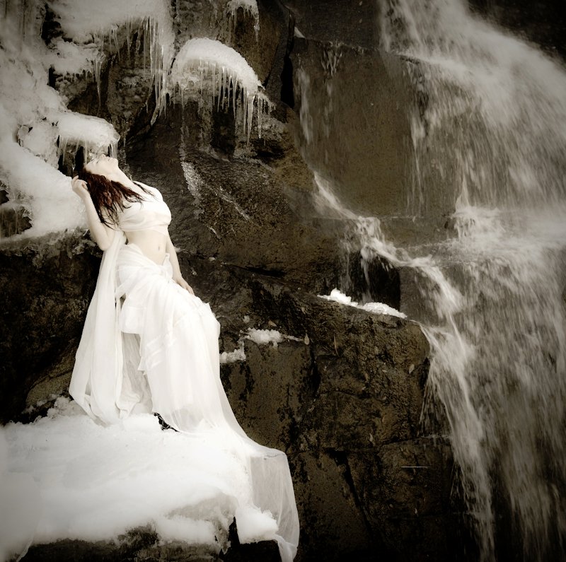 Female model photo shoot of Rebecca E Model in Lake Tahoe Frozen Waterfall