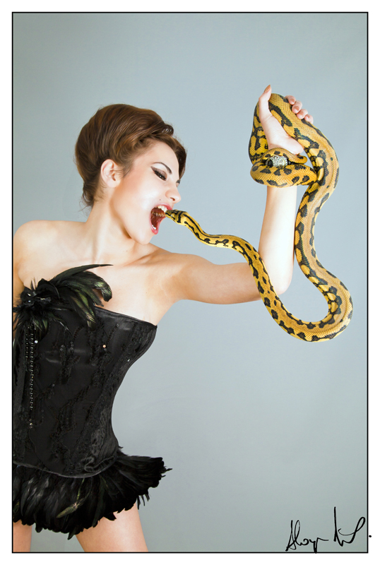Female model photo shoot of Stella-T in P.S the snake is very real and super cute :)