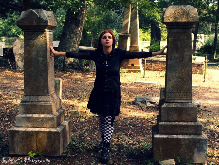 Female model photo shoot of Steph InStitches in Southport Cemetery in NC
