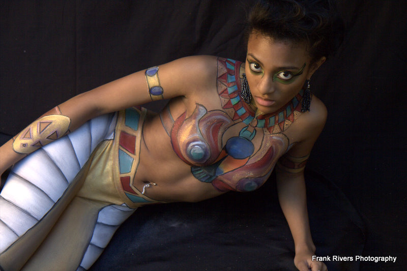 Male and Female model photo shoot of Frank Rivers  and Taahira Carter, body painted by Jennifer G Siciliano