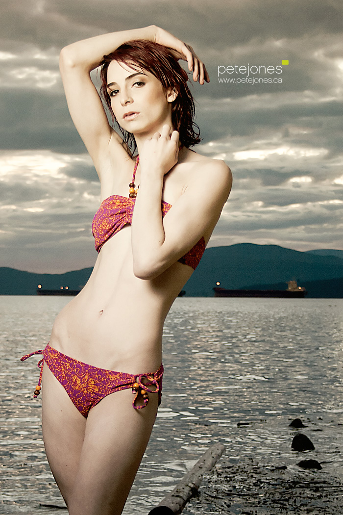 Female model photo shoot of TarynEmilia by PeteJones Photography in English Bay, Vancouver BC, makeup by Starrly Gladue