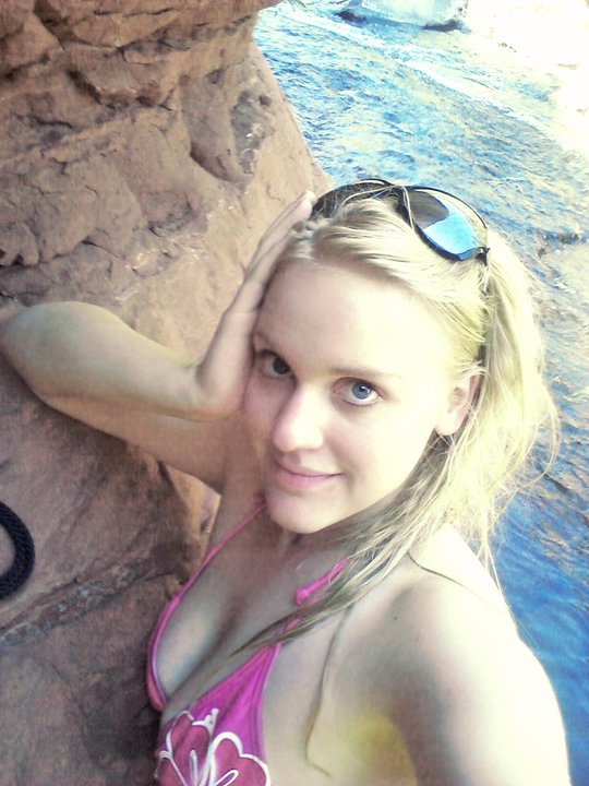 Female model photo shoot of SunBomb in Sadona, Arizona (Slide Rock)