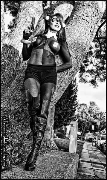 Female model photo shoot of Trish N by afreemanphotography in La Jolla, body painted by Debi Winger