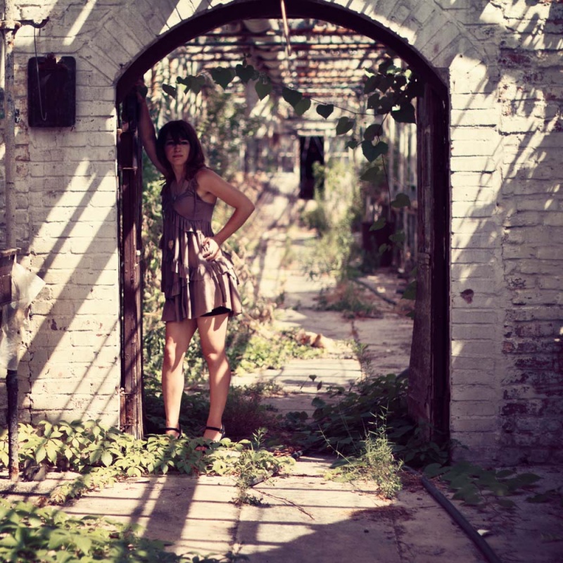 Female model photo shoot of Rachel M Smith Photo in Abandoned Greenhouse - Bucks County, PA