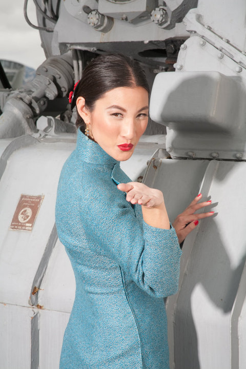 Female model photo shoot of Mel en Vogue in USS Hornet in San Francisco