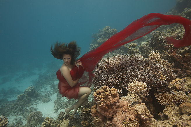 Female model photo shoot of Mermaid Meike in Red Sea; Depht 12 m
