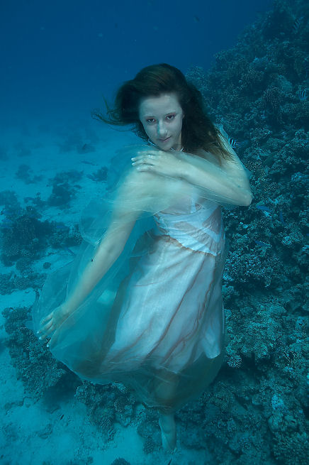 Female model photo shoot of Mermaid Meike in Red Sea; Depth 18 m