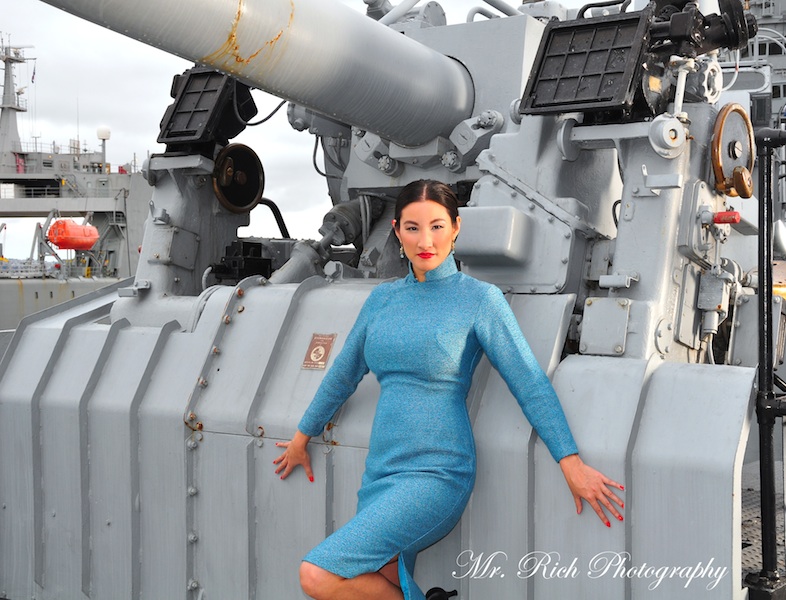 Female model photo shoot of Mel en Vogue in USS Hornet in San Francisco