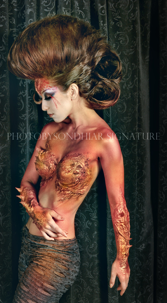 Male and Female model photo shoot of photobysondhiar and _akko_ in bandung, body painted by ikie MORPHACIO
