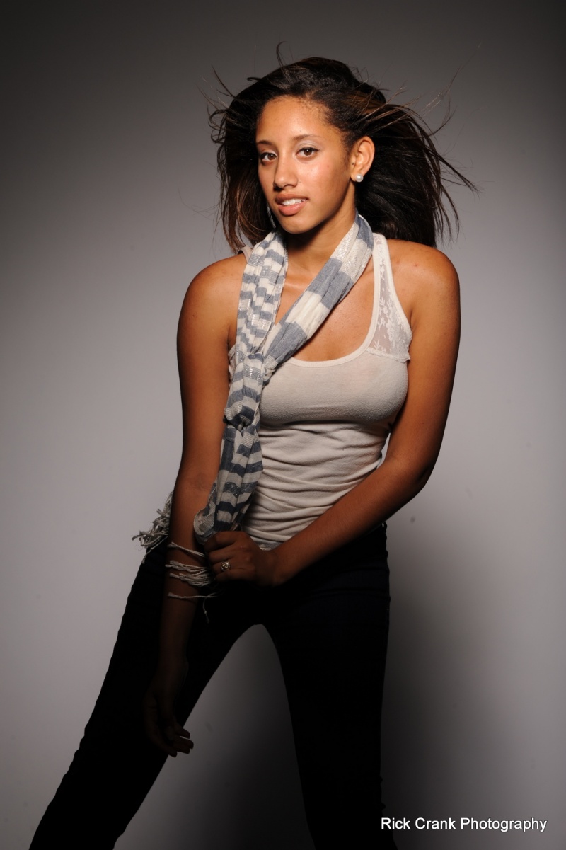 Female model photo shoot of Ciearra Riley in rick cranks studio