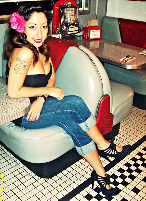 Female model photo shoot of Mizz Liberty in Shari's Diner, Las Vegas, Nevada