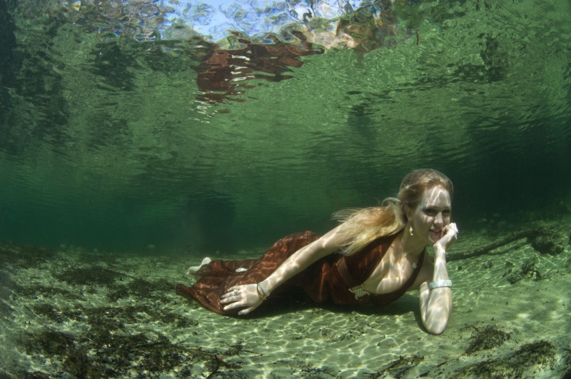 Female model photo shoot of underwater model