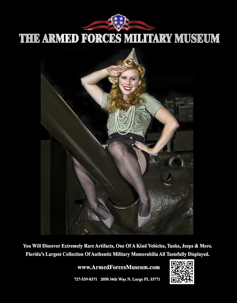 Male and Female model photo shoot of Main Street Studios and Veslemoy in Armed Forces Military Museum in Largo Florida, hair styled by Kanisha Mallea