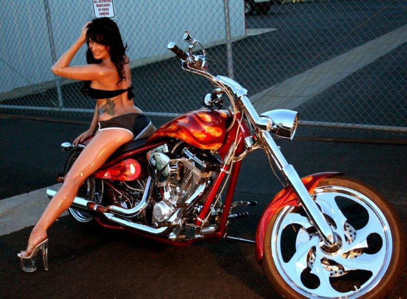 Female model photo shoot of Alana Jo in My Evil Twin Choppers Lodi,Ca