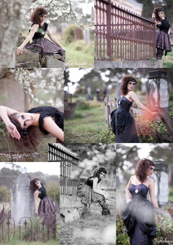 Female model photo shoot of Makeup Addiction in graveyard
