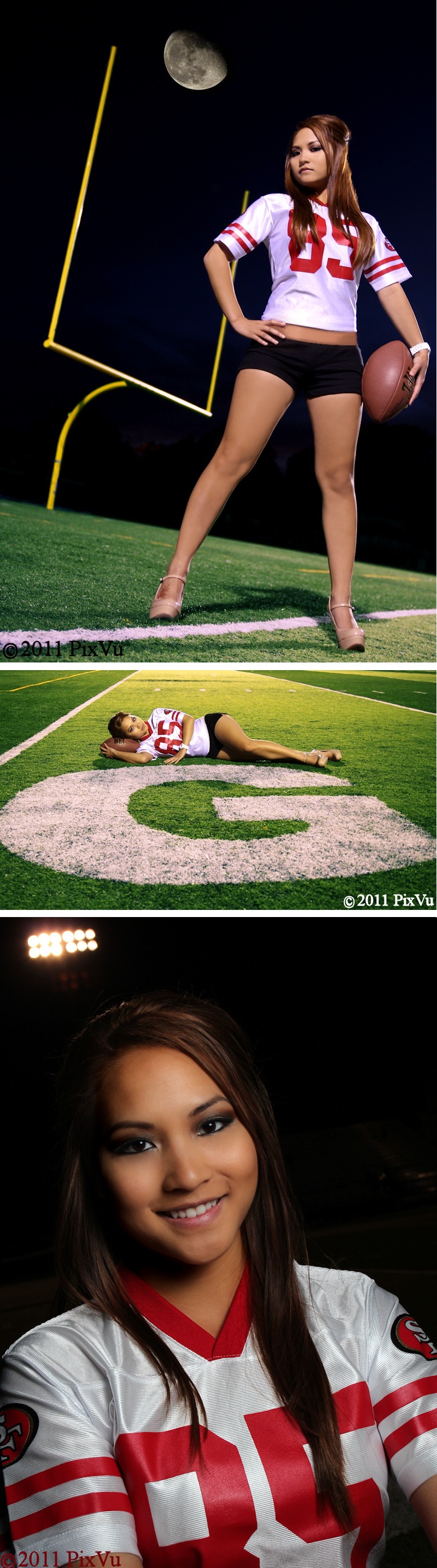 Female model photo shoot of Pauline N by PixVu Photography in Football Field