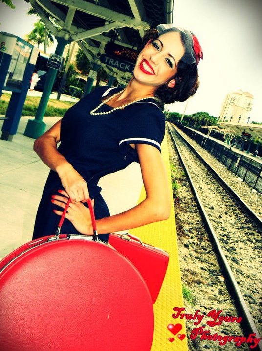 Female model photo shoot of KelliMartyn in Railroad Station