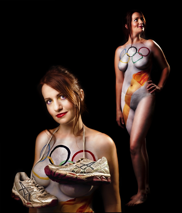 Female model photo shoot of NYC Marathon Runner in Derby, makeup by DerbyFaceanBodyPainting