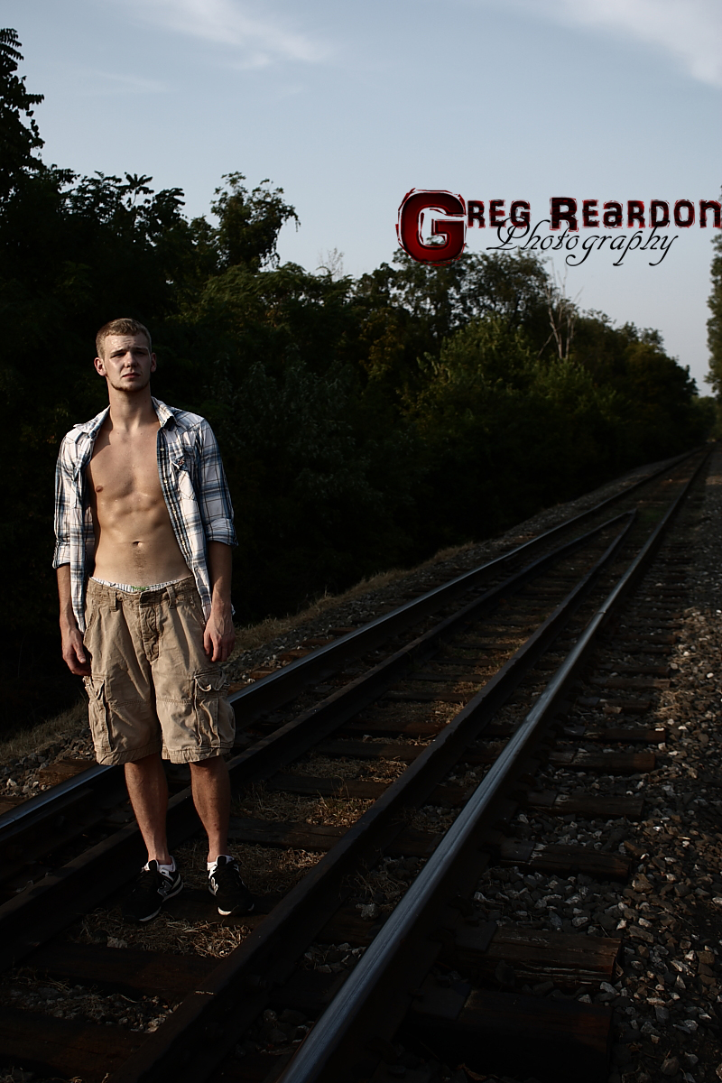 Male model photo shoot of GregReardon Photography in fall of the ohio, indiana, train track before bridge