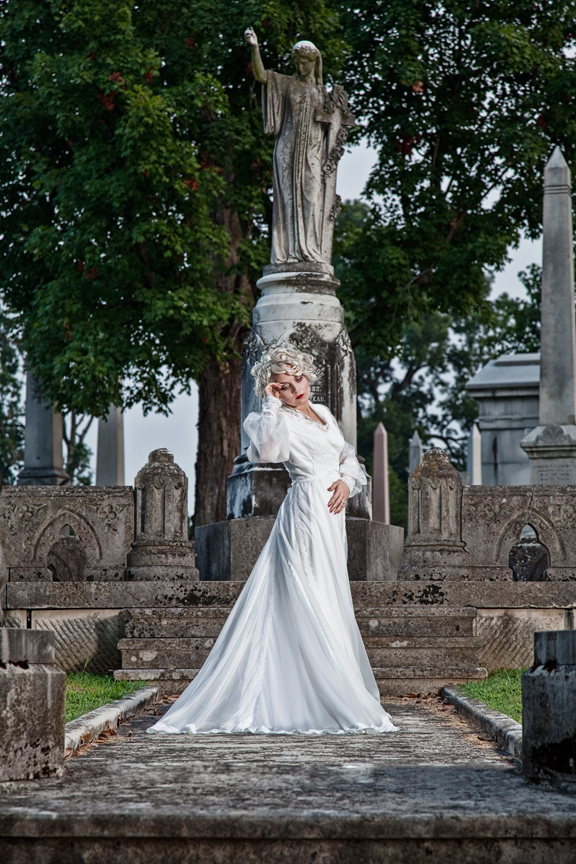 Male and Female model photo shoot of Jacob Howe and Angelique Moselle in Mt. Olivet Cemetery, Nashville, TN