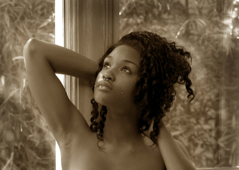 Female model photo shoot of Kamau Xena by Lo-Fi Muse in Bedroom