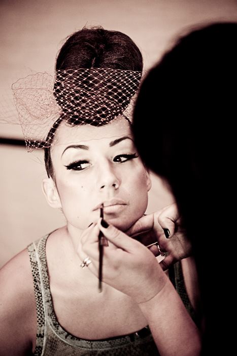 Female model photo shoot of MakeupByArleneColeman in Fashion Night Out - SF Shirt Company @ Santana Row - Sept 8, 2011
