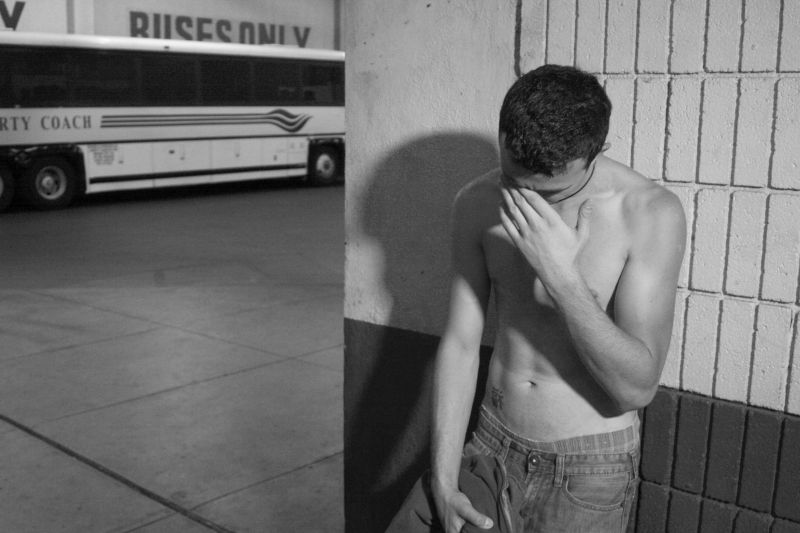 Male model photo shoot of Yarek Kaczmarzyk in las vegas bus stop