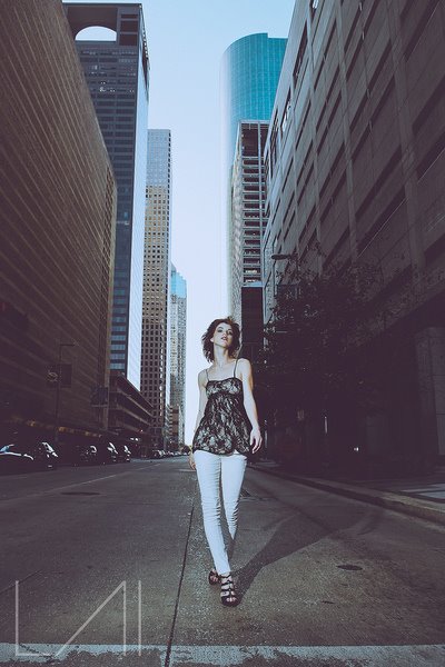 Female model photo shoot of Skyy Blue Wood in Downtown Houston 