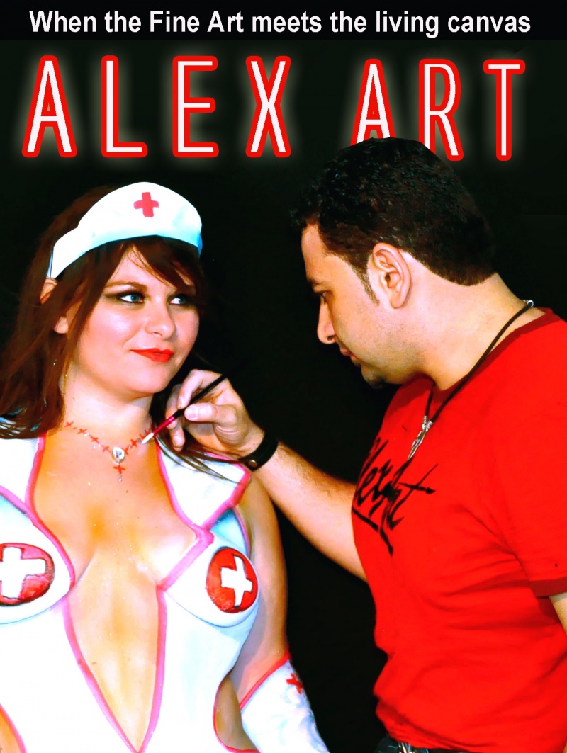 Male and Female model photo shoot of alex body art  and Plastic Princess by TRAVSTAR PHOTOGRAPHY, makeup by alex art, body painted by alex body art 