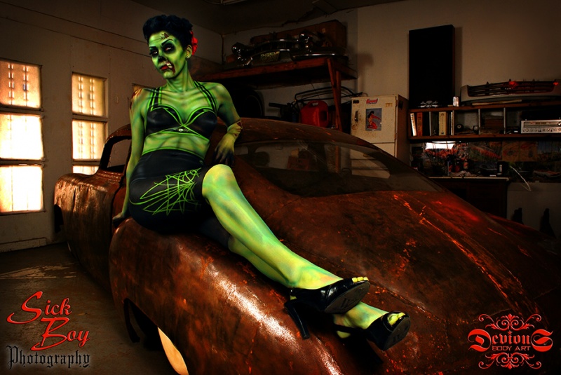Male and Female model photo shoot of Sick Boy Photography and Christa Knox, body painted by Devious Body Art