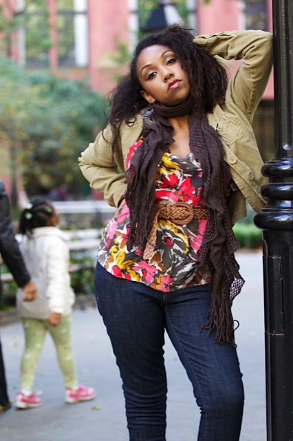 Female model photo shoot of Delicia  by james f williams in Washington square park