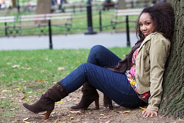 Female model photo shoot of Delicia  by james f williams in Washington Square Park, makeup by Gil Aldrin