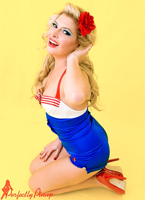Female model photo shoot of karyn karabec by Perfectly Pinup in titanic