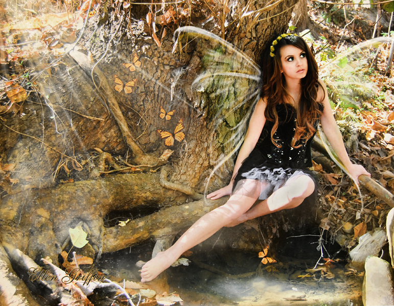 Female model photo shoot of Ellen Griffin Fantasy Art and L a u r e n  M a r i e in deep woods