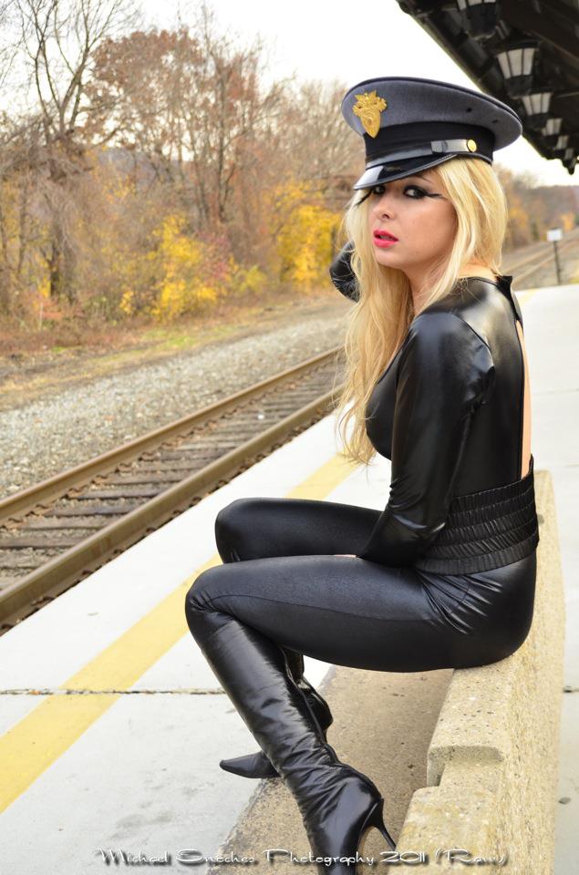 Female model photo shoot of karyn karabec in train in crazy town