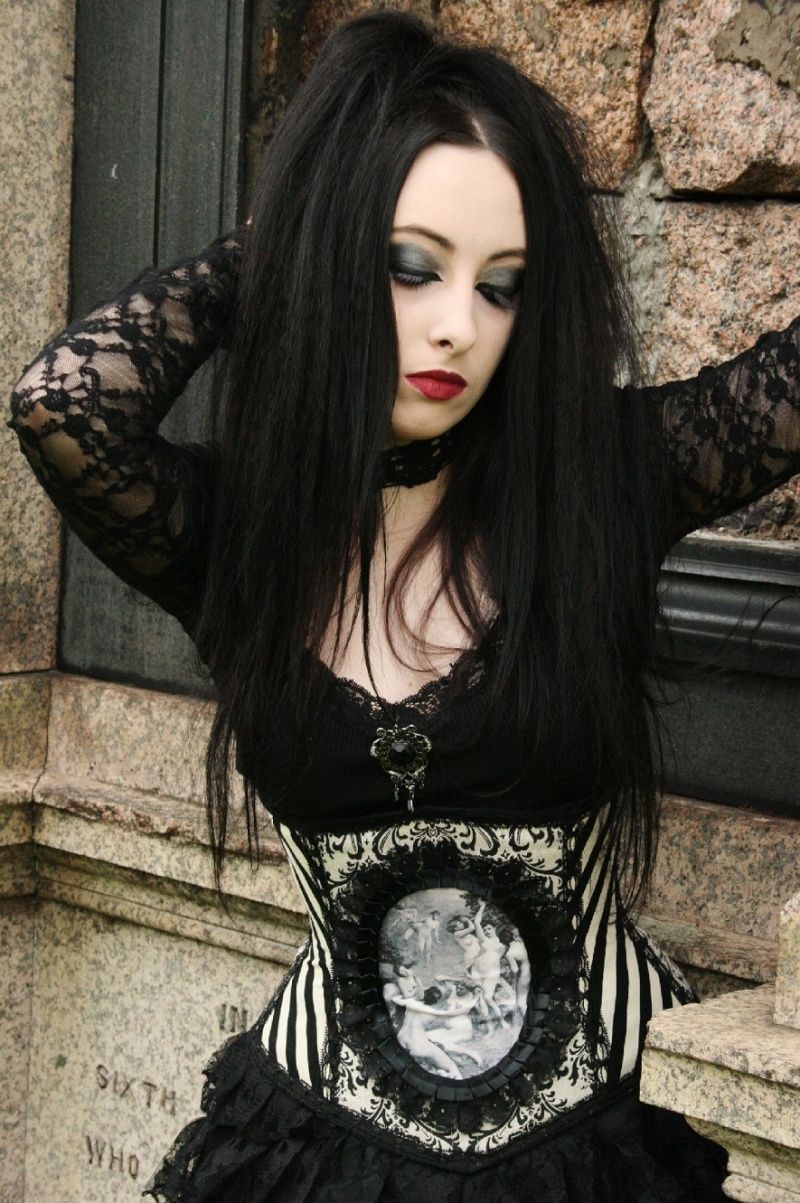 Female model photo shoot of Weeping Willow in Glasgow Necropolis