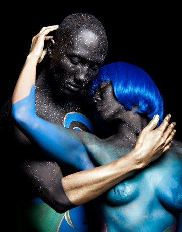 Female and Male model photo shoot of CiXi DeMille and Tristan Wynn by Juan Moreno in Los Altos, CA, body painted by Jeshka BodyArt
