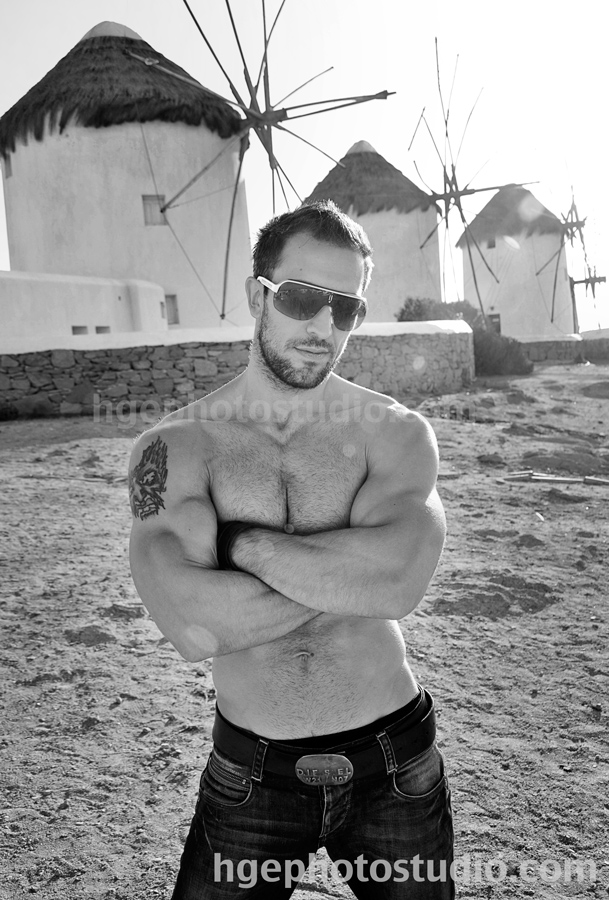 Male model photo shoot of Hector Gomez Max Studio in Mykonos, Greece