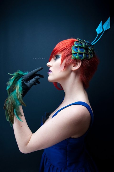 Female model photo shoot of Head Full of Feathers and Violet Noir by iamsuko, makeup by Josephine Jones MUA 