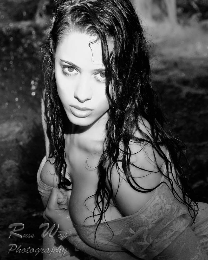 Female model photo shoot of SerenaP by Russ West Photography in waterfall
